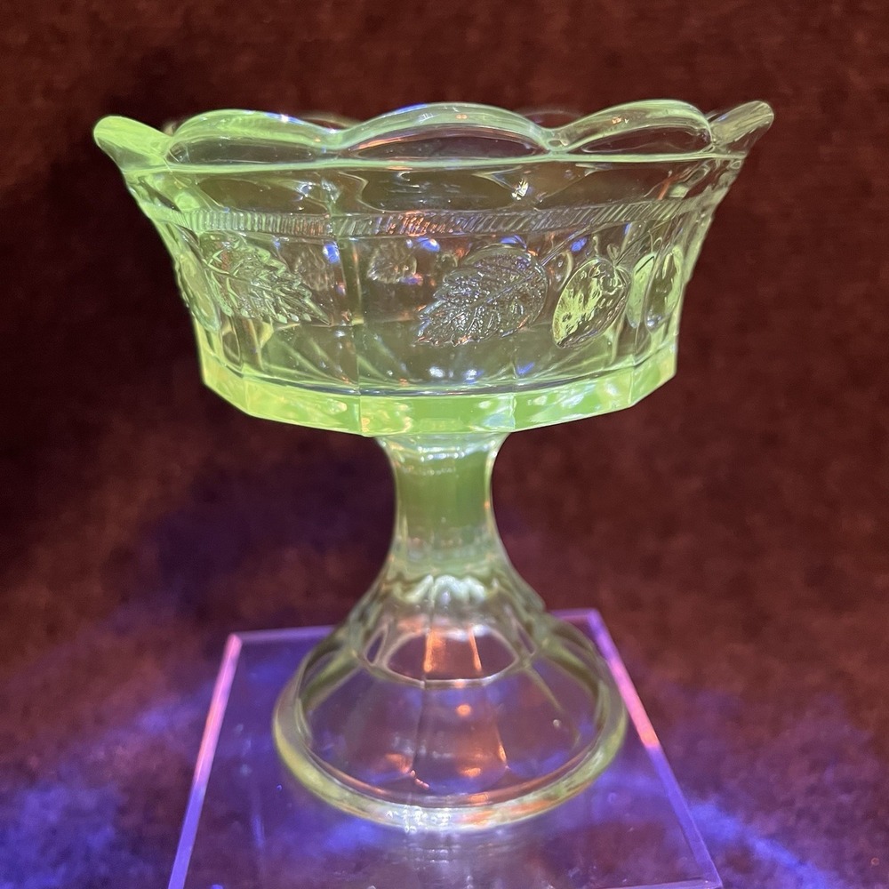 Northwood Strawberry & Cable Glass Compote/Candy Dish No Lid Manganese Glows 5"
